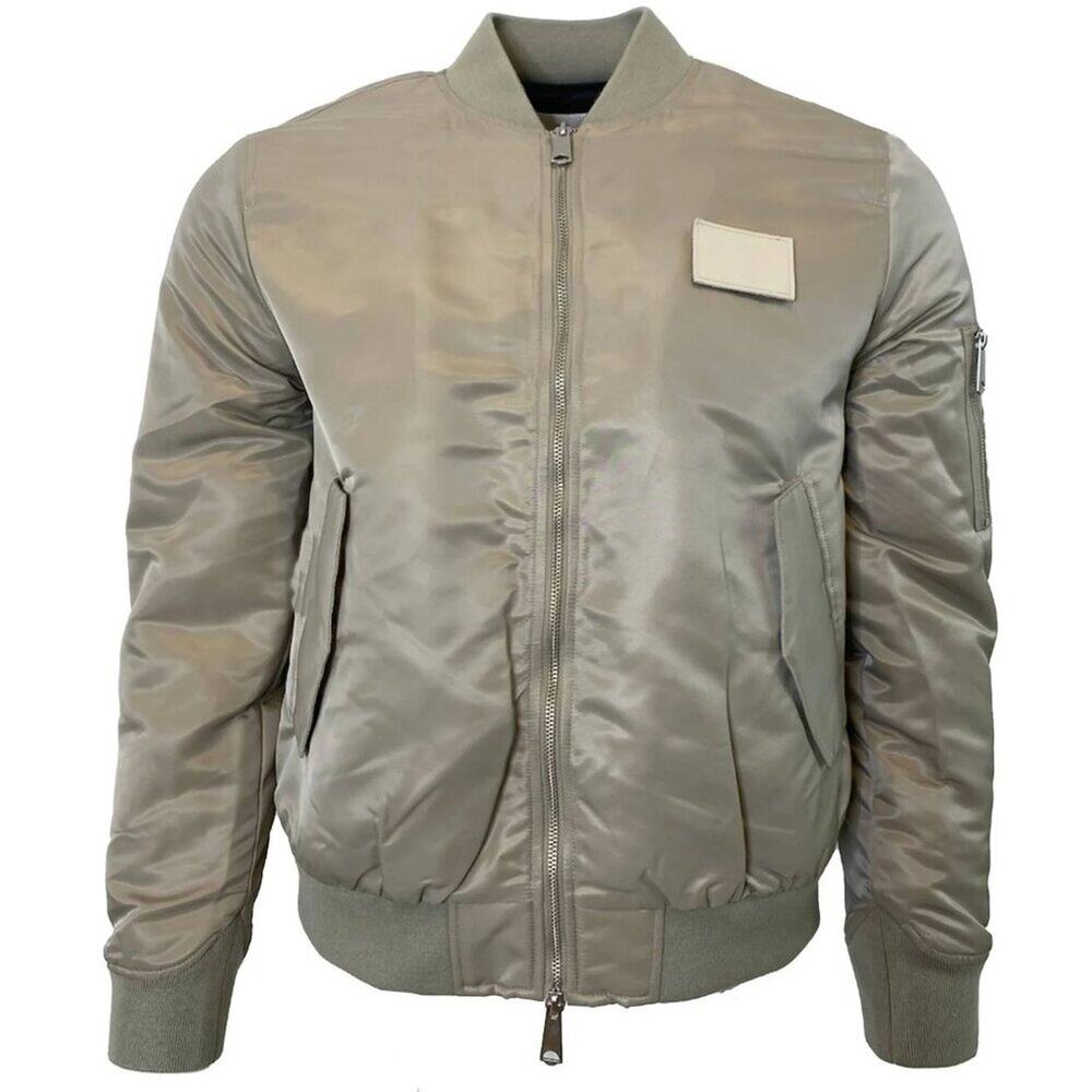 7 For All Mankind Stone Grey Nylon Bomber Jacket Medium Mens Silver Quilted